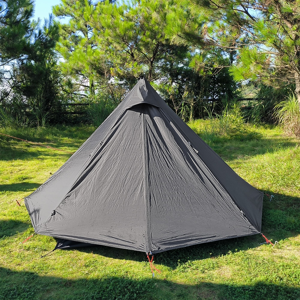 Cheap Goat Tents Ultralight Camping Teepee Tent with Chimney Window Outdoor Tipi Pyramid Tent Double Layer Bushcraft 1 Person Tents Hot Tent   